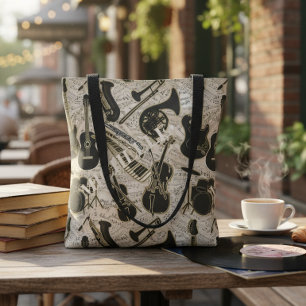 Bolsa Tote Partitura e instrumentos pretos/ouro ID481