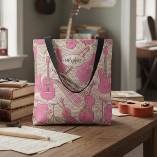 Bolsa Tote Partituras e Instrumentos Rosa/Marfim ID481