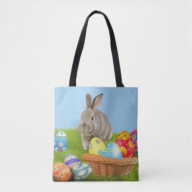 Bolsa Tote Páscoa bonita Bunnypara um humor positivo (Frente)