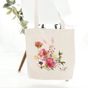 Bolsa Tote Páscoa de Coelho Floral Monograma