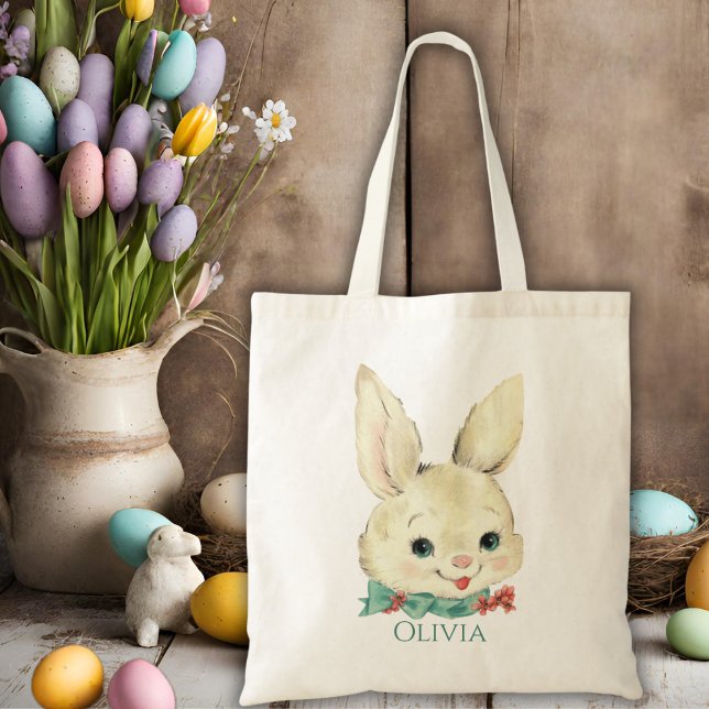 Bolsa Tote Páscoa Personalizada Vintage Bunny (Vintage Bunny Personalized Easter Tote Bag)