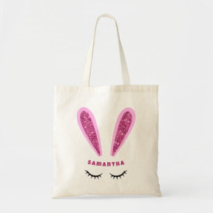 Bolsa Tote Páscoa rosa-branca Orelha Saco de Toque Personaliz