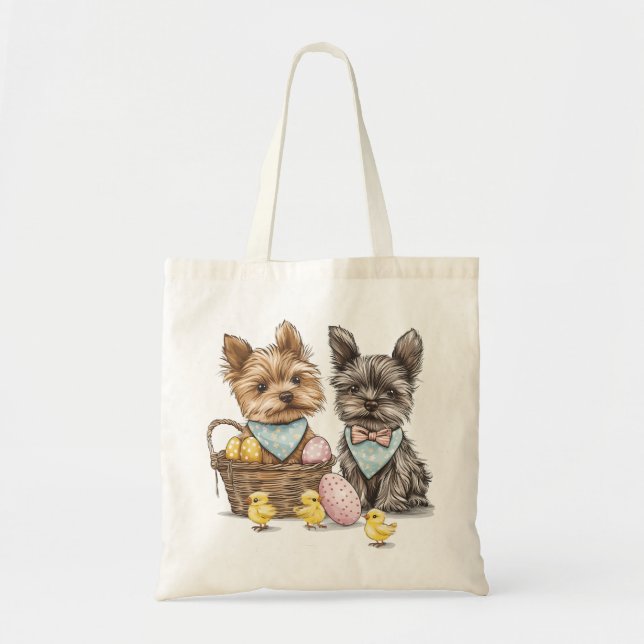 Bolsa Tote Páscoa Yorkshire Terrier Dogs (Frente)