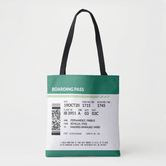 Bolsa Tote Passagem de embarque - Verde (Frente)