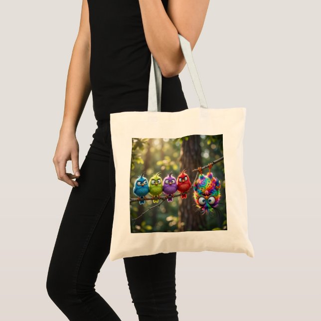 Bolsa Tote Passarinhos Coloridos e Fofos (Frente (produto))