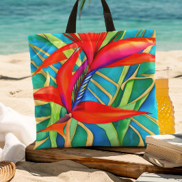 Bolsa Tote Pássaro abstrato Havaiano da Flor do Paraíso