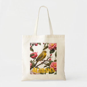 Bolsa Tote Pássaro Alabama Yellowhammer e Camélia Recortados
