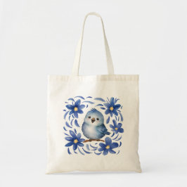 Bolsa Tote Pássaro Azul com flores
