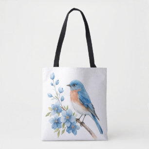 Bolsa Tote Pássaro azul com flores azuis