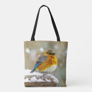 Bolsa Tote Pássaro-azul-do-leste na Neve - Fotografia Origina