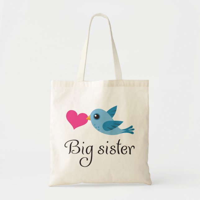 Bolsa Tote Pássaro bonito com a irmã mais velha do coração do (Frente)
