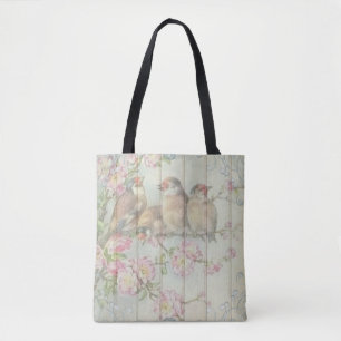 Bolsa Tote Pássaro bonito da sacola branca cor-de-rosa da