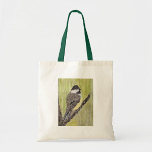 Bolsa Tote Pássaro Chickadee de casaco preto - pintura acrí