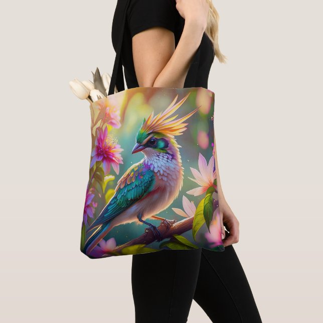 Bolsa Tote Pássaro da Fantasia da Finch com Cabeça Verde Deit (Close Up)