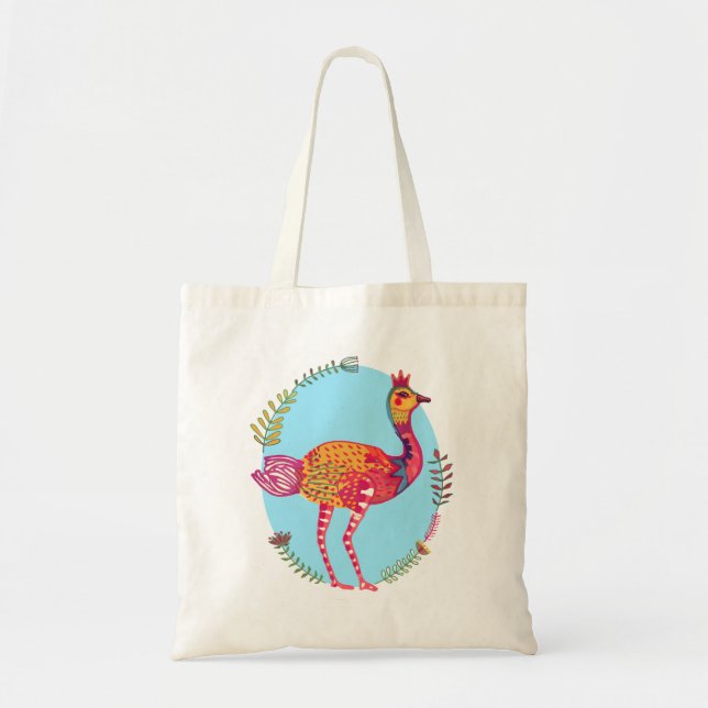 Bolsa Tote Pássaro de avestruz colorido (Frente)