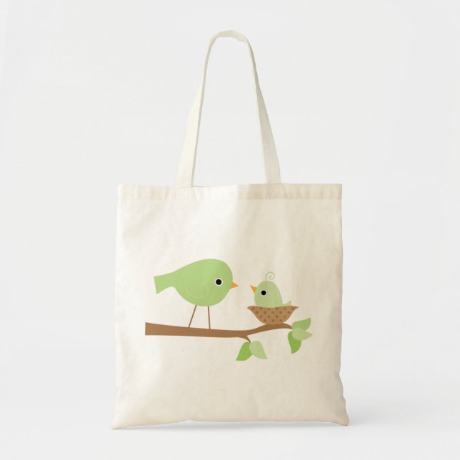 Bolsa Tote Pássaro de bebê verde (Frente)