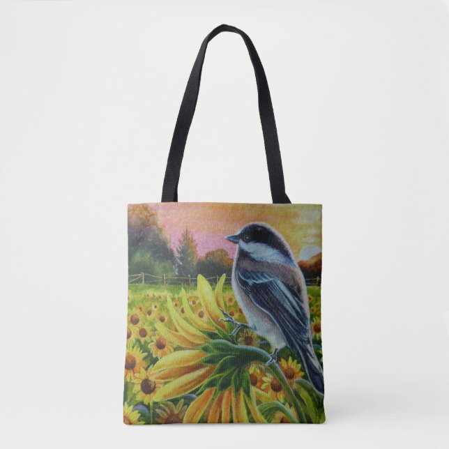 Bolsa Tote Pássaro de frango Girassóis Fazenda Arte de Aquare (Frente)