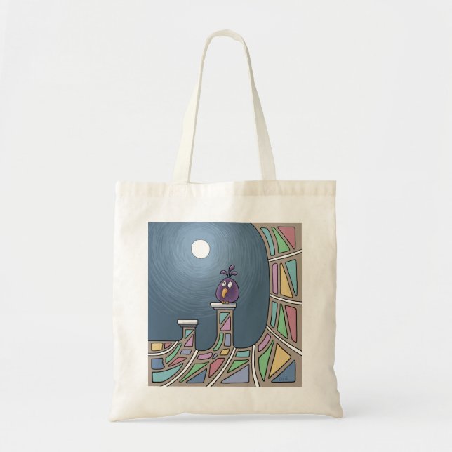 Bolsa Tote Pássaro de Tiki Roxo com Saco de Tote cheio (Frente)