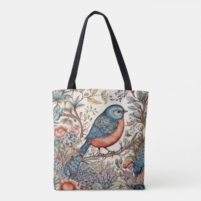 Bolsa Tote Pássaro, design de tecido escandinavo vintage (Verso)