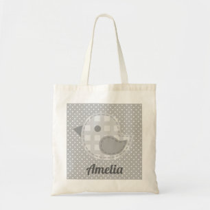 Bolsa Tote Pássaro e Bolinhas de Cinza, bonitinho, personaliz