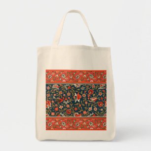Bolsa Tote Pássaro e Flor Padrão Vermelho Azul Persa