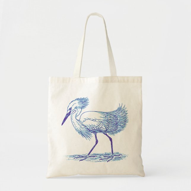 Bolsa Tote Pássaro Egret de Toneladas Azul (Frente)