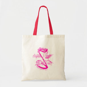 Bolsa Tote Pássaro Em Uma Nota Musical Com Flores Rosa