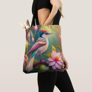 Bolsa Tote Pássaro Fantasia de Jay com Crista de Arco-íris