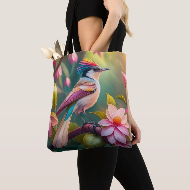 Bolsa Tote Pássaro Fantasia de Jay com Crista de Arco-íris (Close Up)