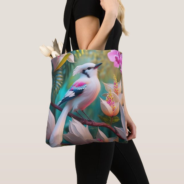 Bolsa Tote Pássaro Fantástico Branca Pincado (Close Up)