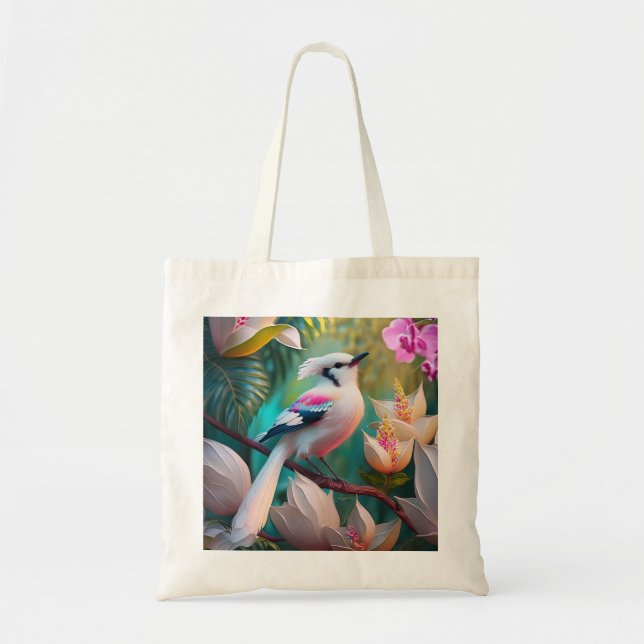 Bolsa Tote Pássaro Fantástico Branca Pincado (Frente)
