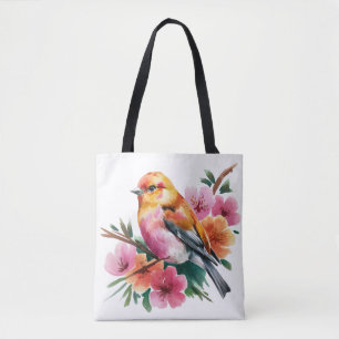 Bolsa Tote Passaro Flor Rosa