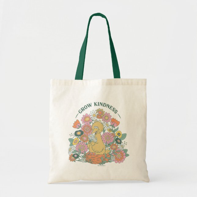 Bolsa Tote Pássaro Grande | Gráfico Floral Cresça a Bondade (Frente)