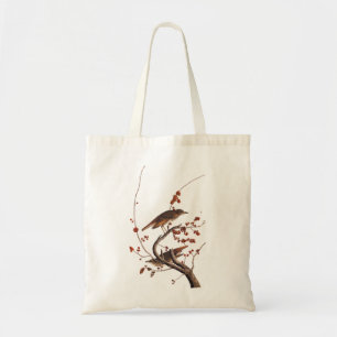 Bolsa Tote Pássaro Hermit Thrush Audubon com Berries Vermelho