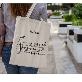 Bolsa Tote Pássaro musical atuando como notas musicais, perso