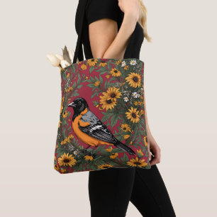 Bolsa Tote Pássaro Oriole de Baltimore e Flores Susan de Olho