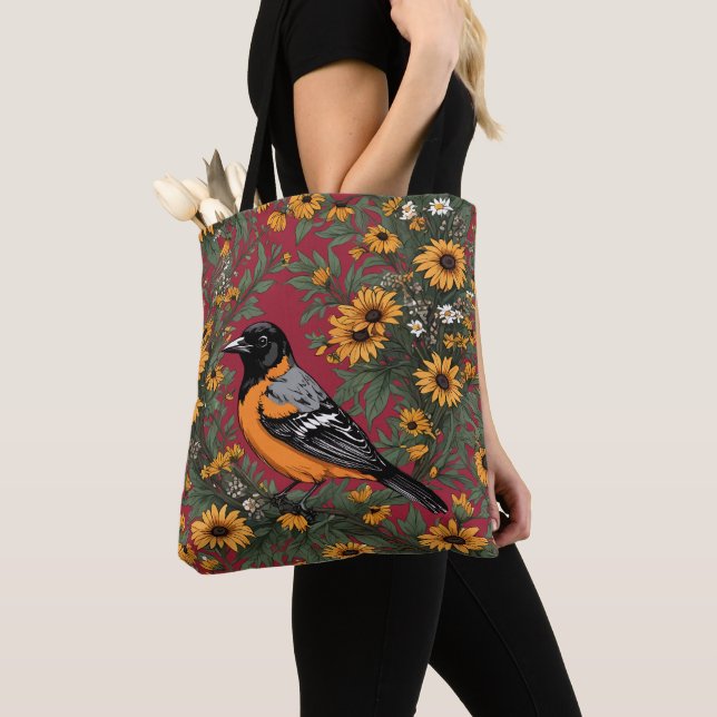 Bolsa Tote Pássaro Oriole de Baltimore e Flores Susan de Olho (Close Up)