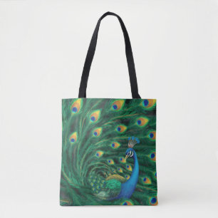 Bolsa Tote Pássaro Pavão Azul