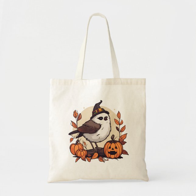 Bolsa Tote Pássaro Pequeno do Halloween com Chapéu de Bruxa (Frente)