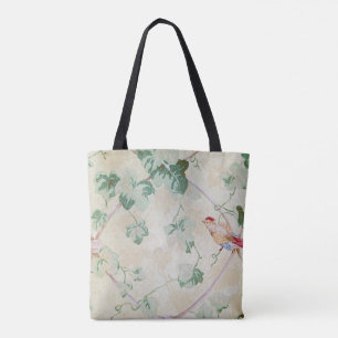 Bolsa Tote pássaro retro e hera do papel de parede