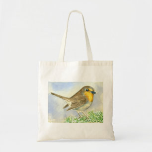 Bolsa Tote Pássaro Robin em um galho de zimbro fosco