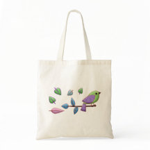 Pássaro Rosa Verde Roxo com Folhas de Bordados