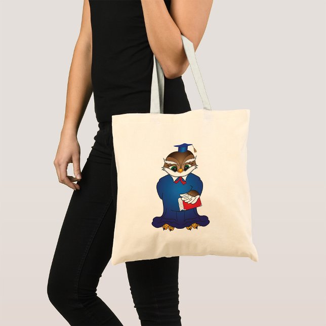 Bolsa Tote Pássaro Scholar Cute para Graduação de Wise Owl (Criador carregado)