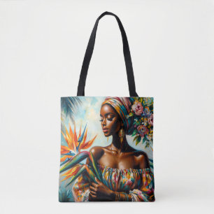 Bolsa Tote Pássaro Tropical Negra de Arte Paraísa