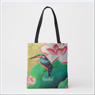 Bolsa Tote Pássaro Verde bonito e Flor