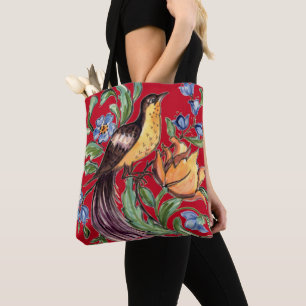 Bolsa Tote Pássaro Vermelho Tropical de Arte Folar do Paraí