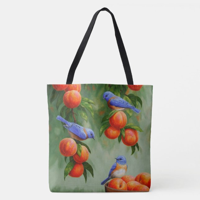 Bolsa Tote Pássaros-azuis em um Pomar de Árvore de Pêssego (Frente)