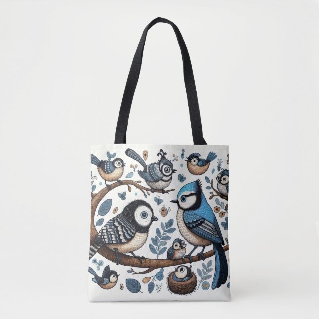 Bolsa Tote Pássaros Azuis Quirky (Frente)