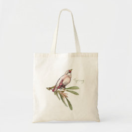 Bolsa Tote Pássaros de flores de primavera. Quedas de neve.