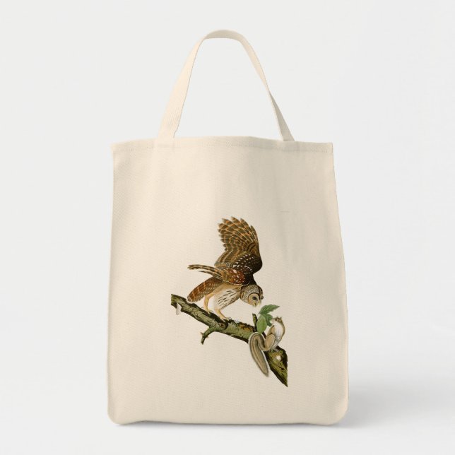 Bolsa Tote Pássaros de John James Audubon da coruja barrada (Frente)